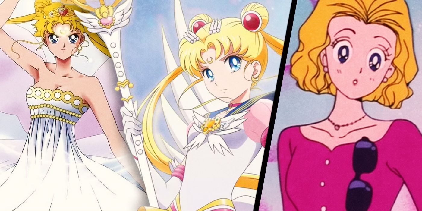Imagens de USAGI como eterno Sailor Moon, como serenidade de neo-queen, e como locutor de rádio