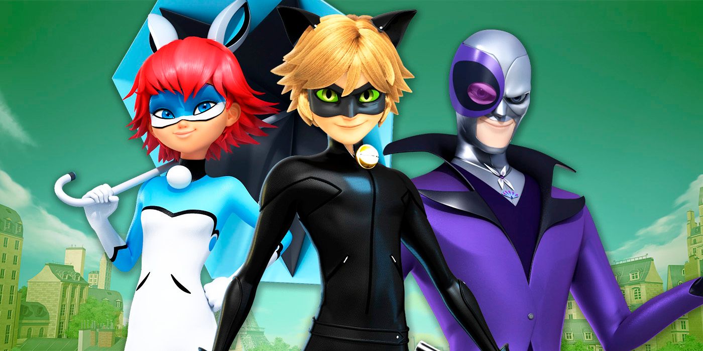 Hawk Moth, Cat Noir e Bunnix de Miraculous: Tales of Ladybug & Cat Noir