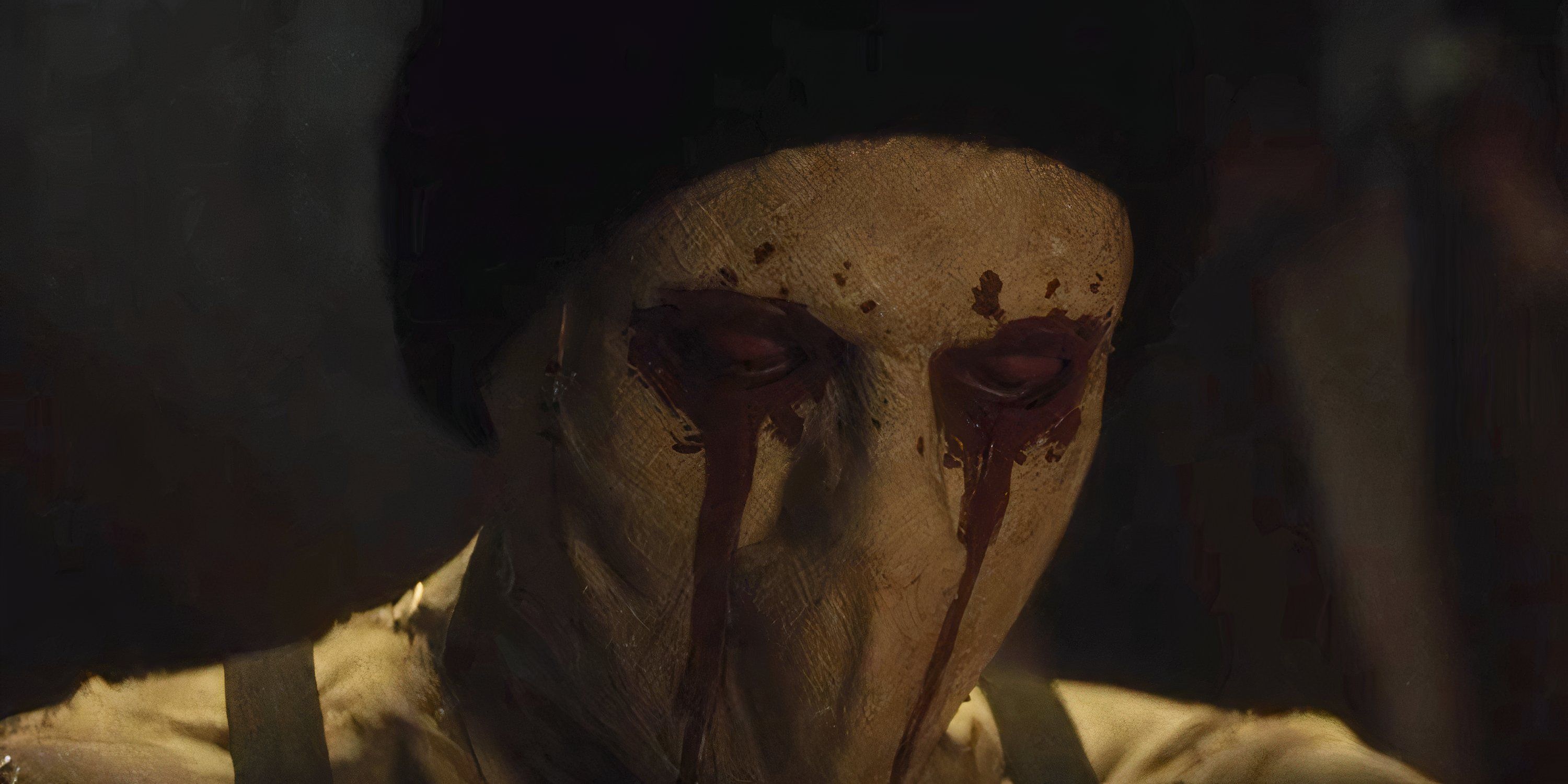 Una cerrada de la Musa malvada con su maldita máscara de cara en Daredevil: Nacido de nuevo