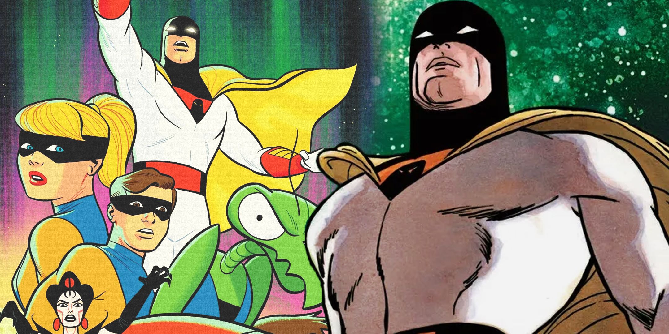 Split image of David Pepose's Space Ghost covers starring Space Ghost and the Ghost Crew