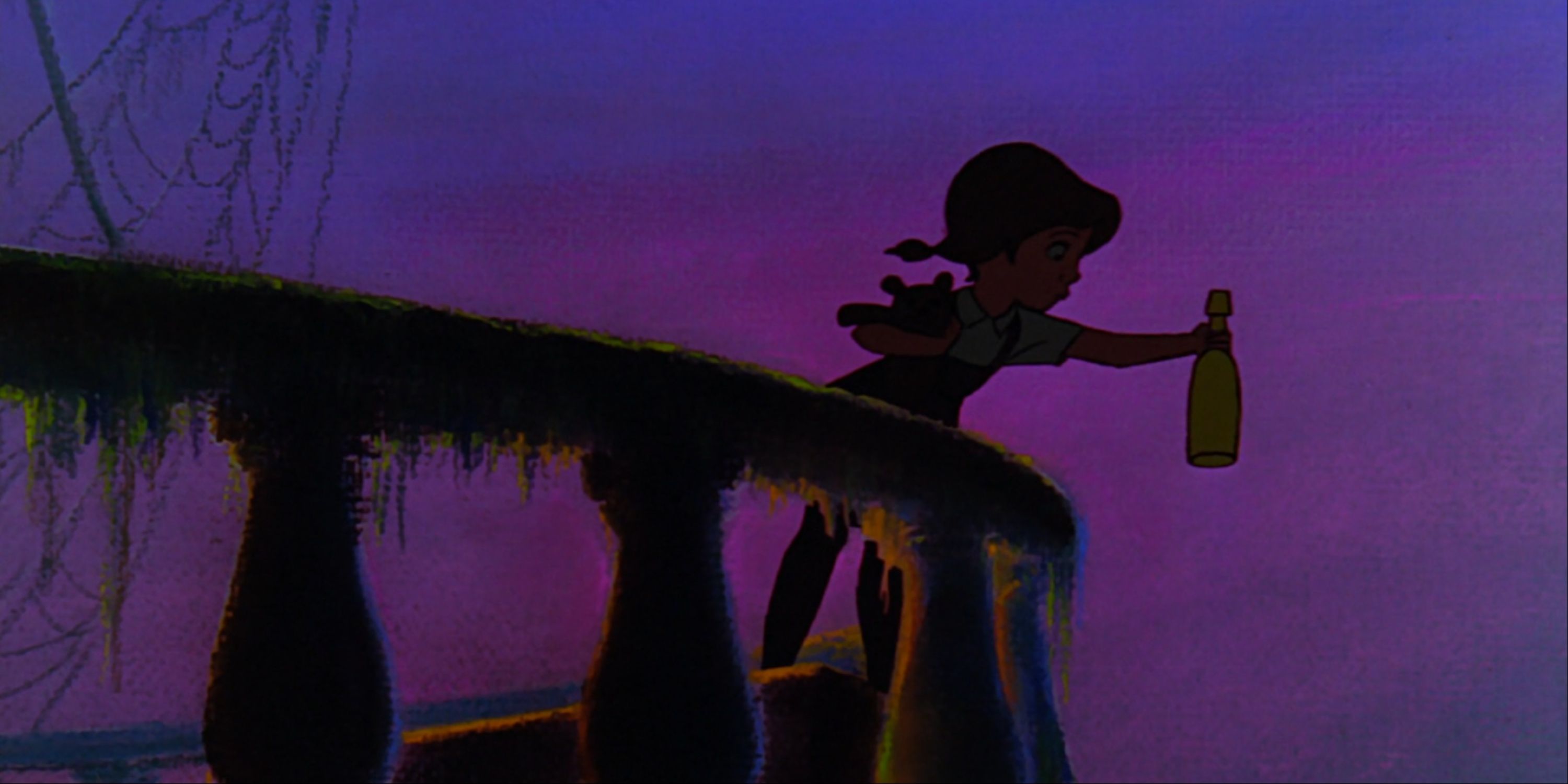A little girl sending a message in a bottle in The Rescuers