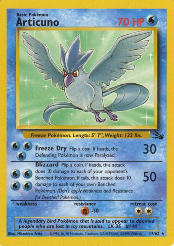 Articuno lv. 35 en el juego de cartas de negociación de Pokémon.