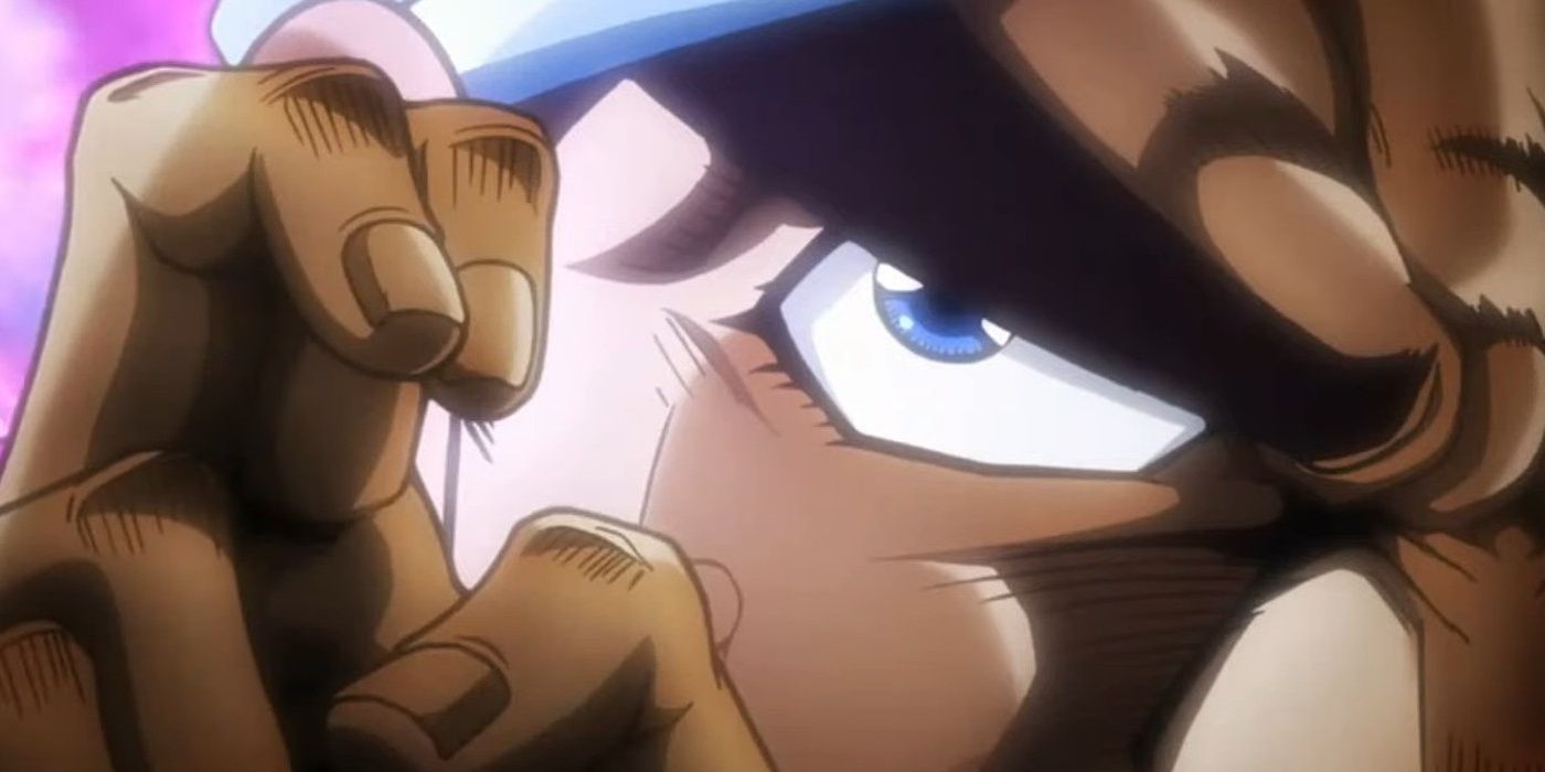 A closeup of Avdol holding up his fingers.