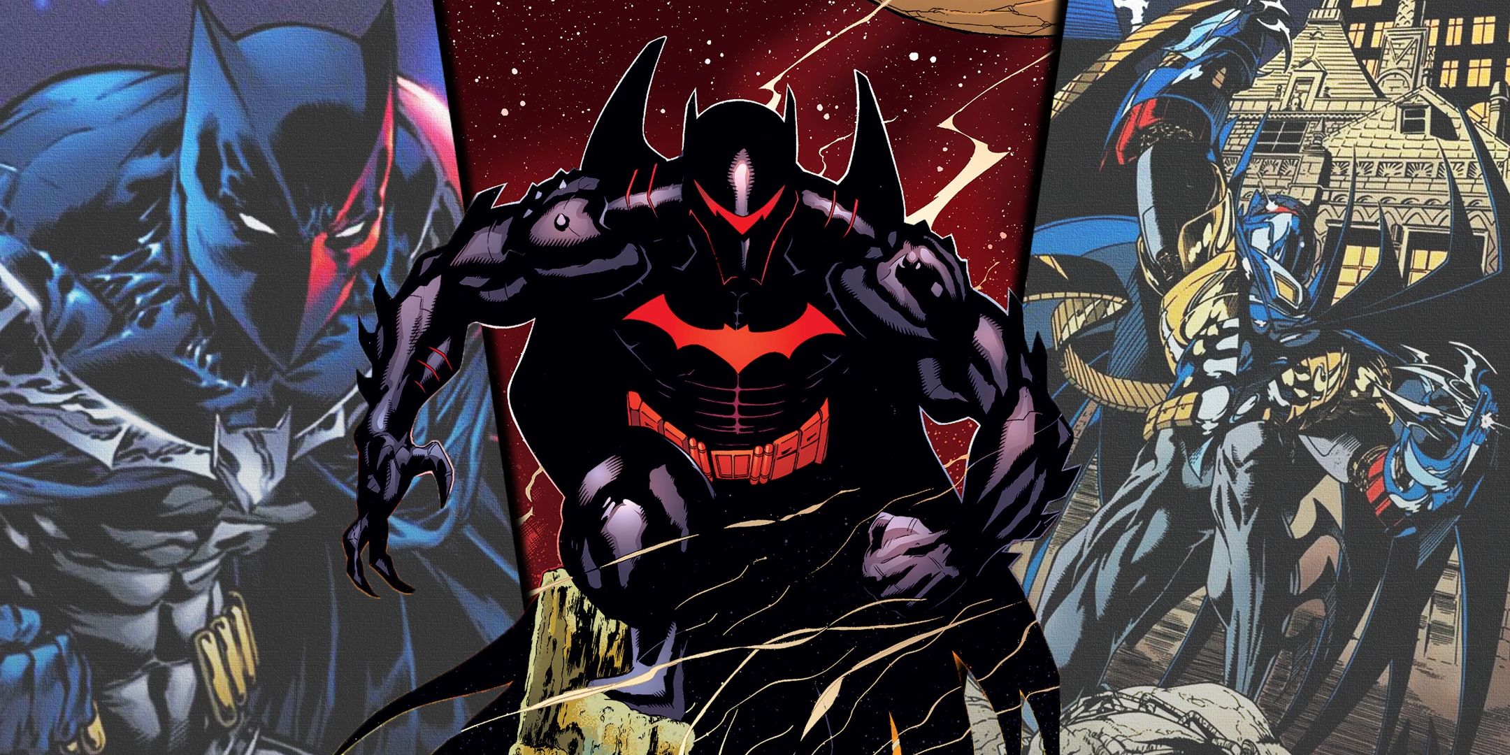 Divided image of Batman One million, Hellbat Batman and Az-Bats of DC Comics