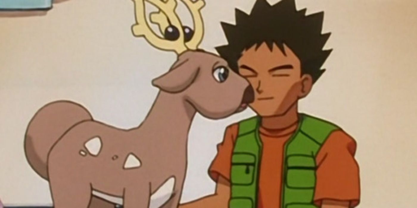 Brock looks after the baby Stantler.