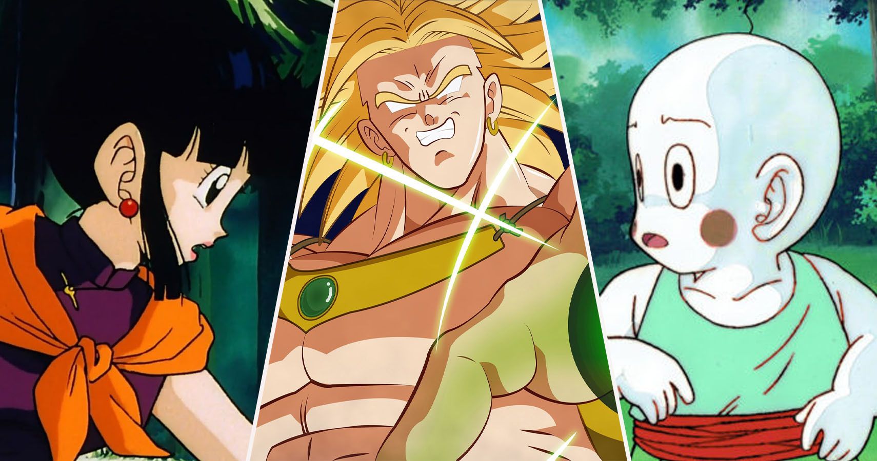 Chichi, Super Saiyan Broly, and Chaozu from Dragon Ball Z