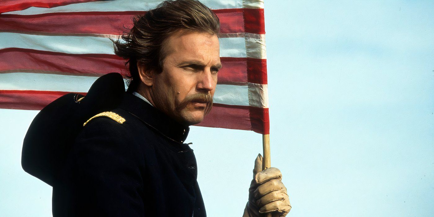 Dunbar waves an American Flag as a solider in Dances with Wolves.