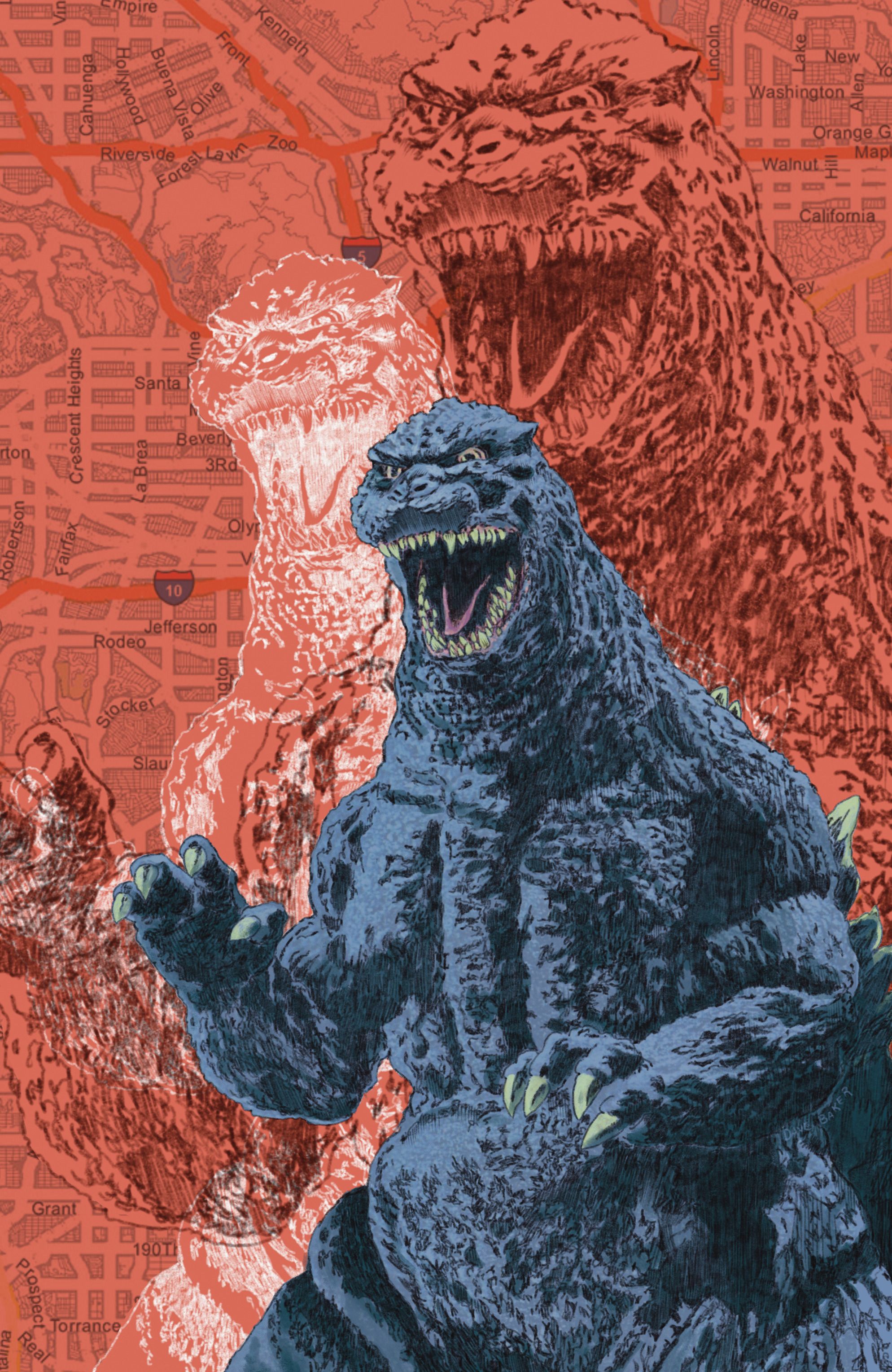 The Dave Baker variant cover of Godzilla vs. Los Angeles #1