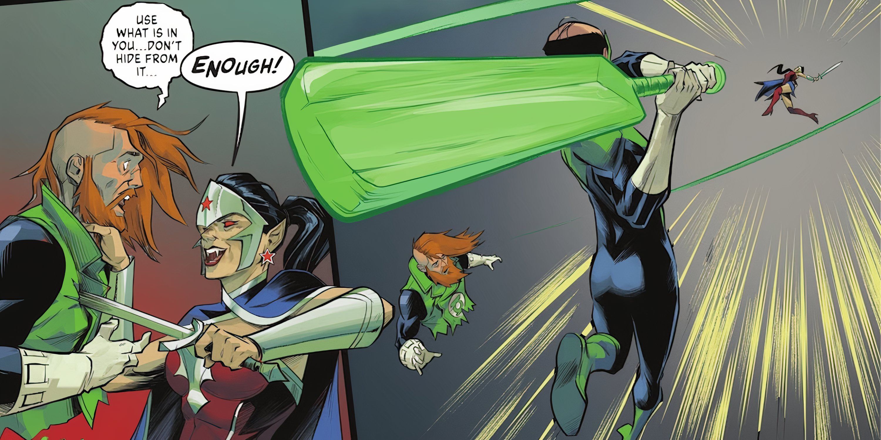 Guy Gardner and Alfred fight Wonder Woman in DC vs. Vampires: World War V