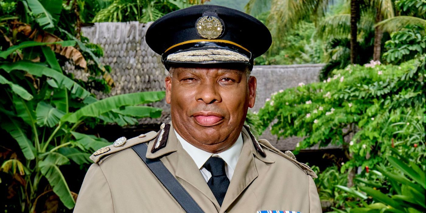 Commissioner Selwyn Patterson, played by Don Warrington, in Death in Paradise police uniform