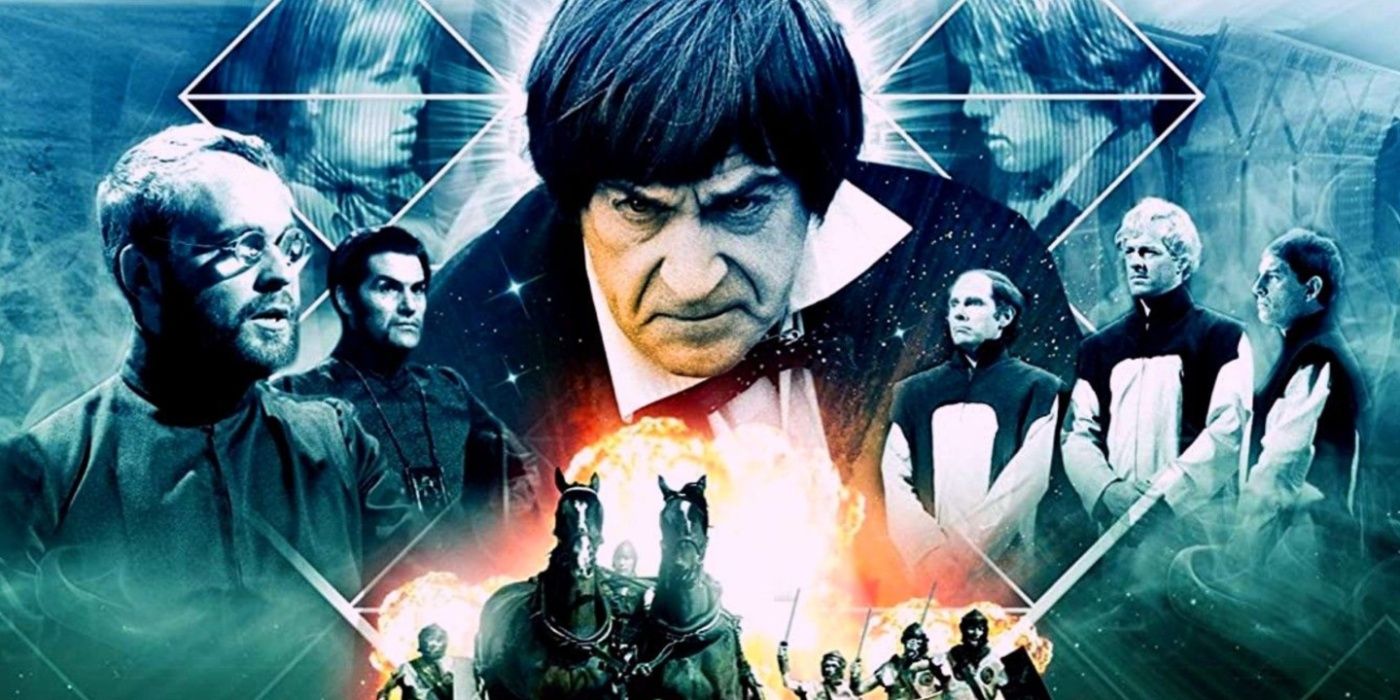 Uma colagem do Doctor Who - The War Games apresenta Patrick Troughton como o médico.