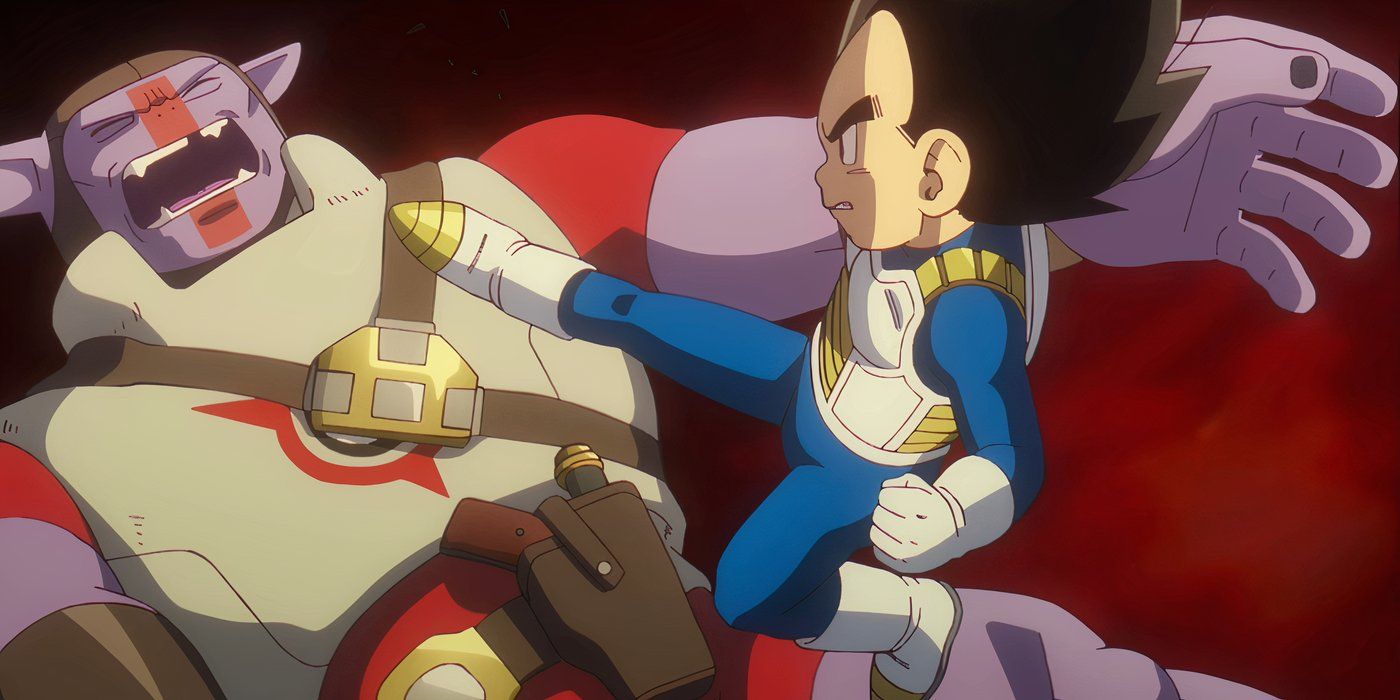 Vegeta chuta um soldado de força de gendarmerie no rosto em Dragon Ball Daima.