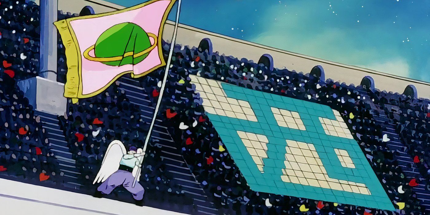 Una bandera ondea para conmemorar el Torneo del Otro Mundo en Dragon Ball Z.