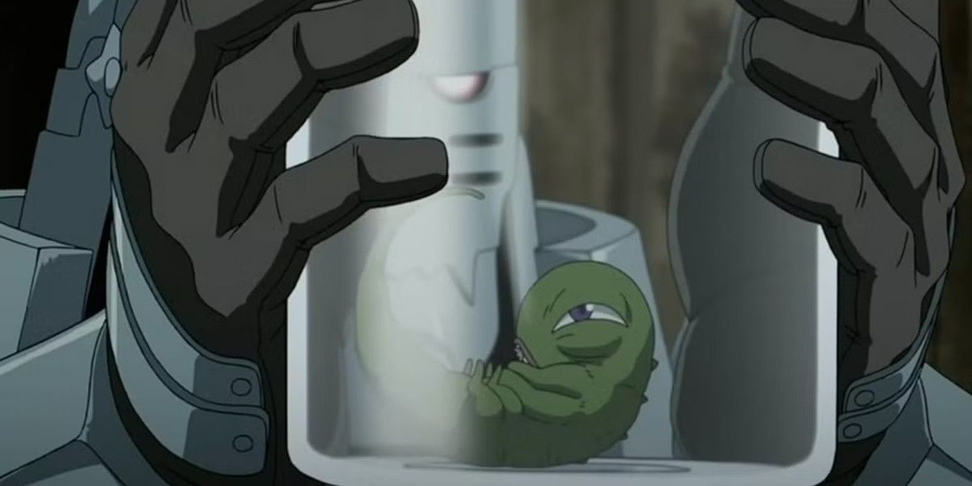 Envy's tiny green form is in a jar.