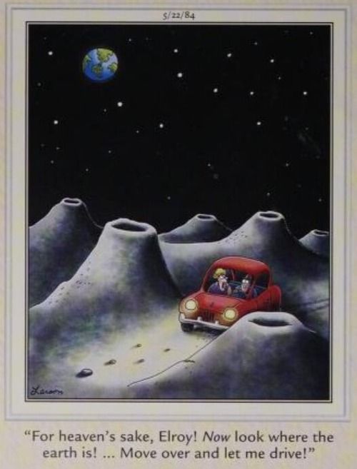 A couple drives on the moon.