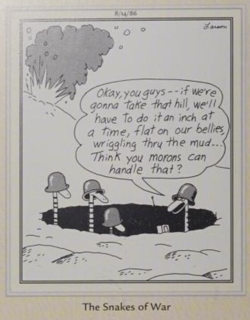 Snakes as army soldiers in a trench