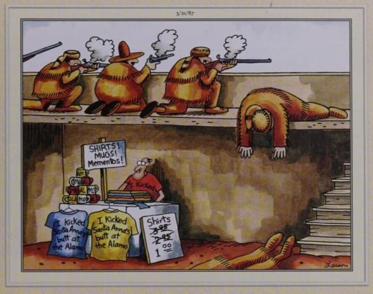 A man sells shirts at a fort in a losing battle