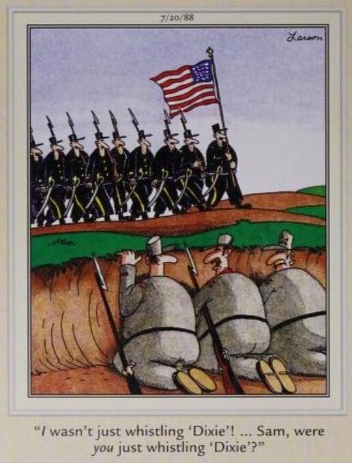 A group of Confederate soldiers hide in a ditch