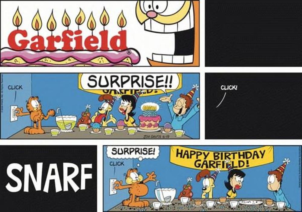 Garfield is surprised with a party.