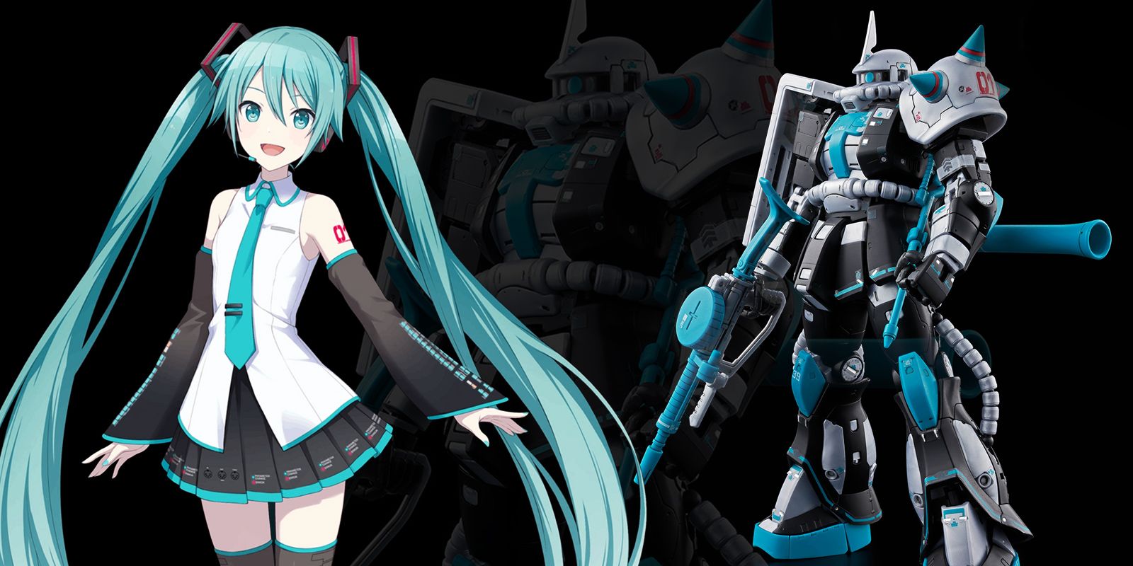 Hatsune Miku and the MS-06S Zaku II figure (Hatsune Miku version)