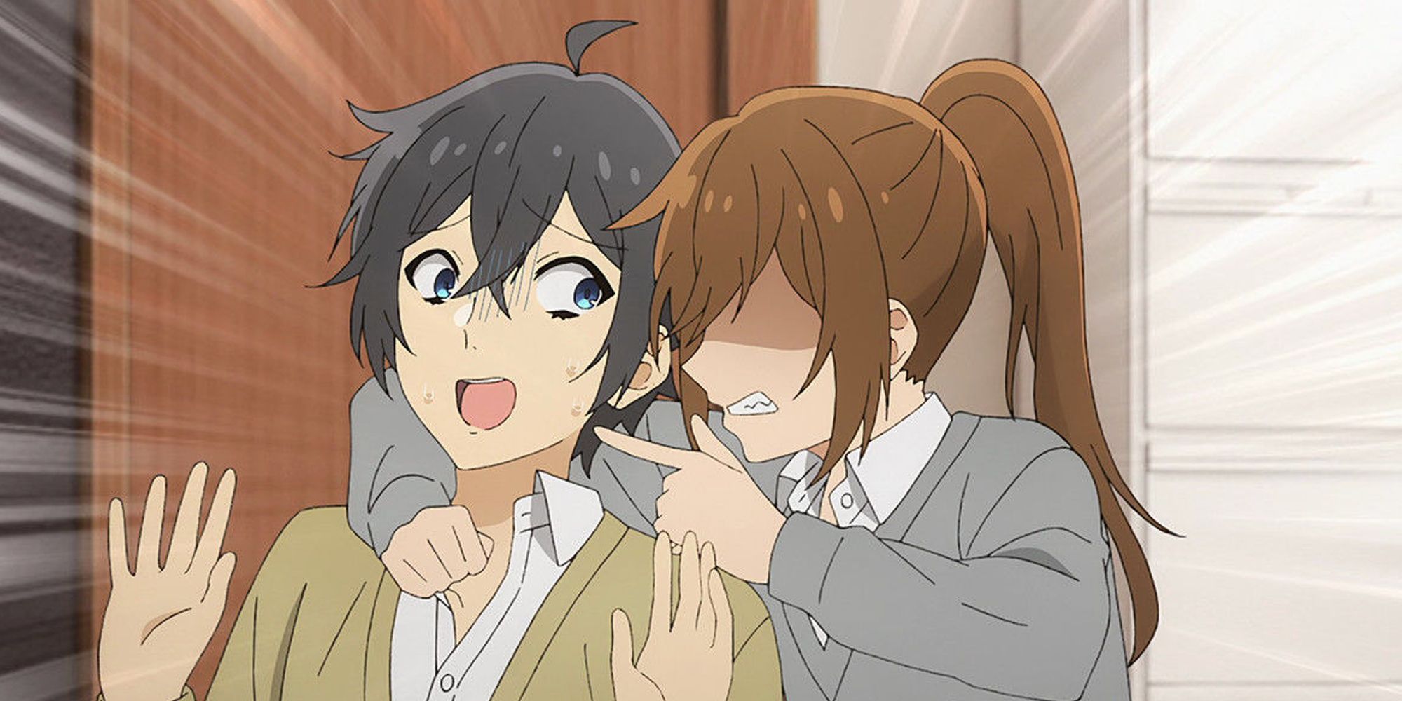 Hori ameaçando Miyamura em Horimiya, o Episódio 12 da Pieces Malvidos.