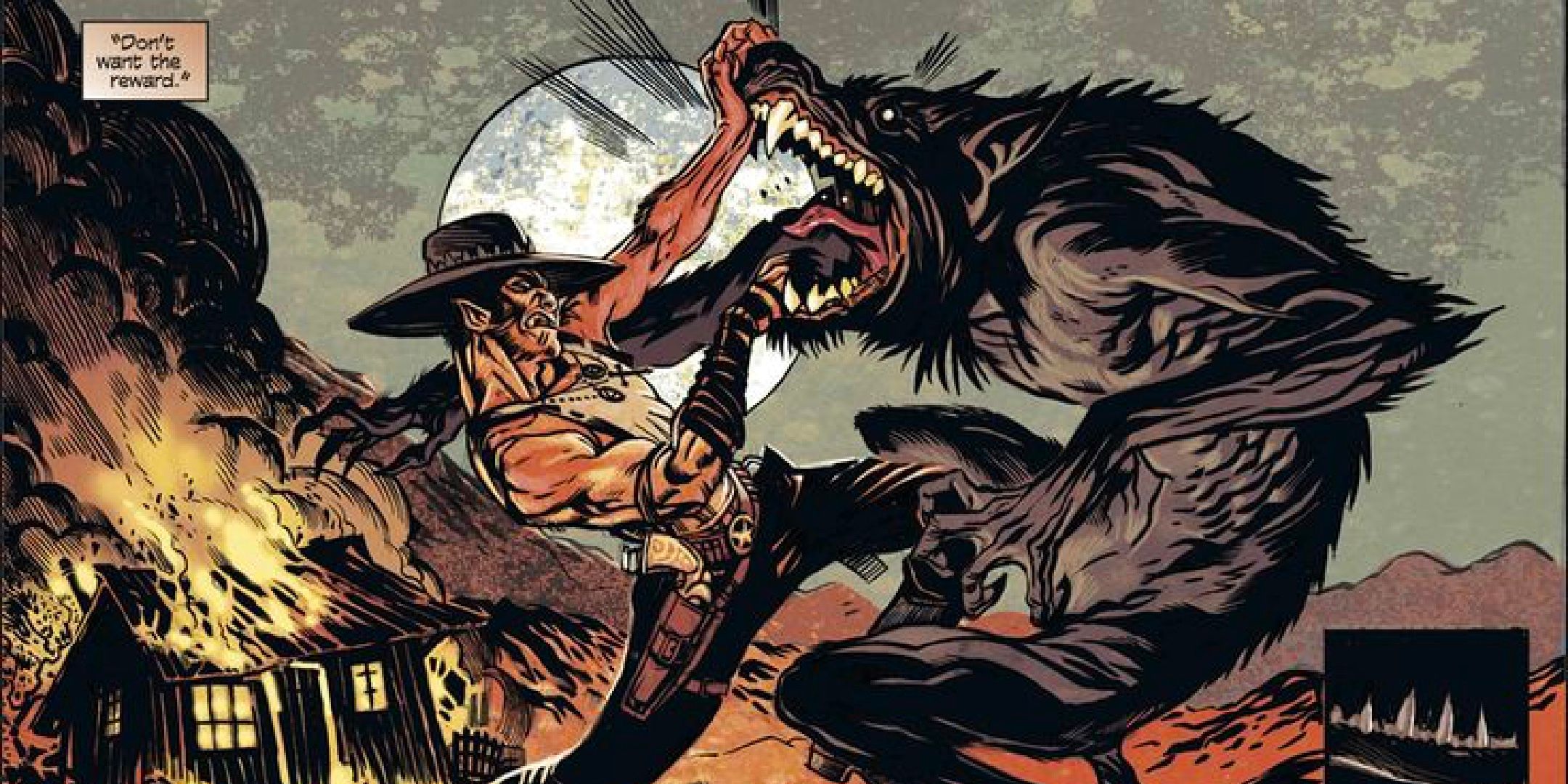 Fight between cowboy and werewolf in High Moon
