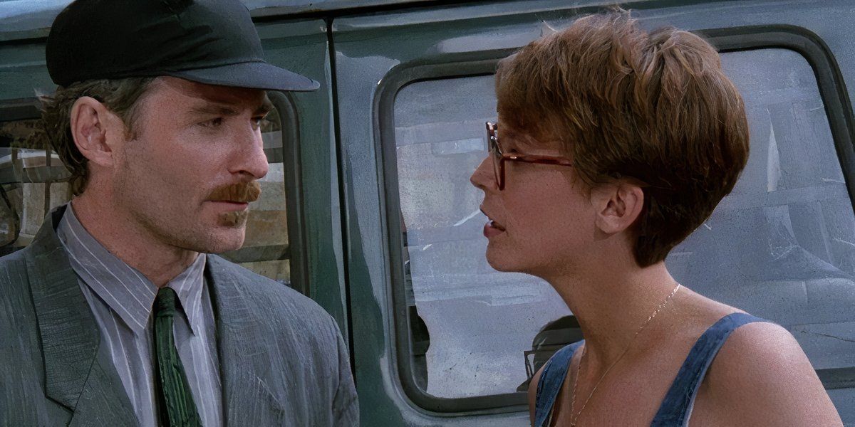 Jamie Lee Curtis and Kevin Kline in A Fish Called Wanda in an argument