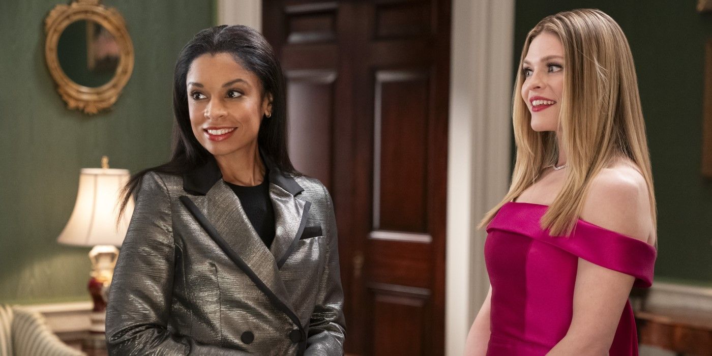 Jasmine Haney, wearing a silver jacket, and Lilly Schumacher in a magenta dress in The Residence