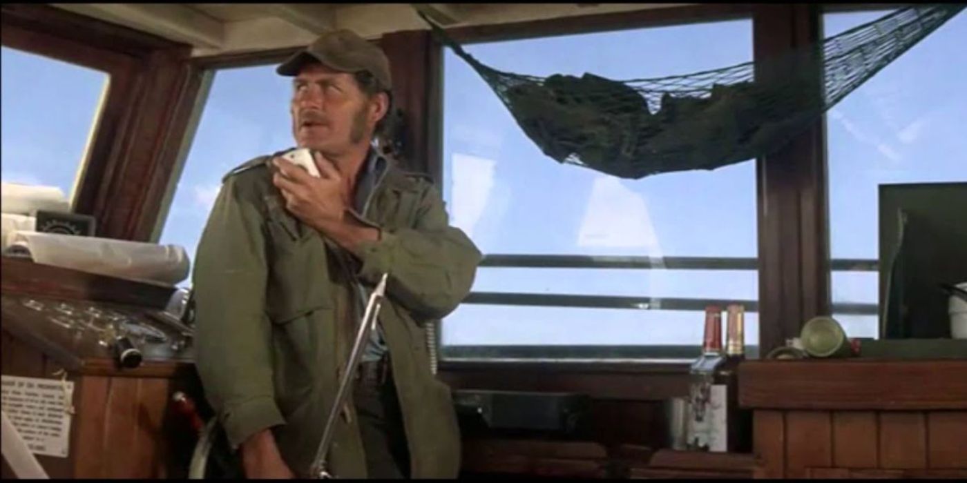 Robert Shaw as Quint talking on the radio from the movie Jaws