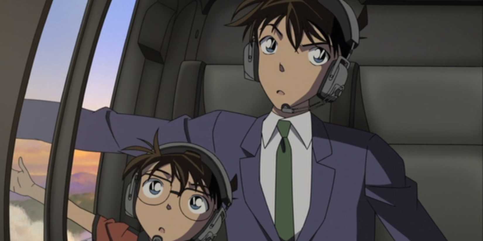 Kaito Kid (Kaito Kuroba) disguised as Shinichi Kudo and Conan Edogawa in a helicopter in Detective Conan