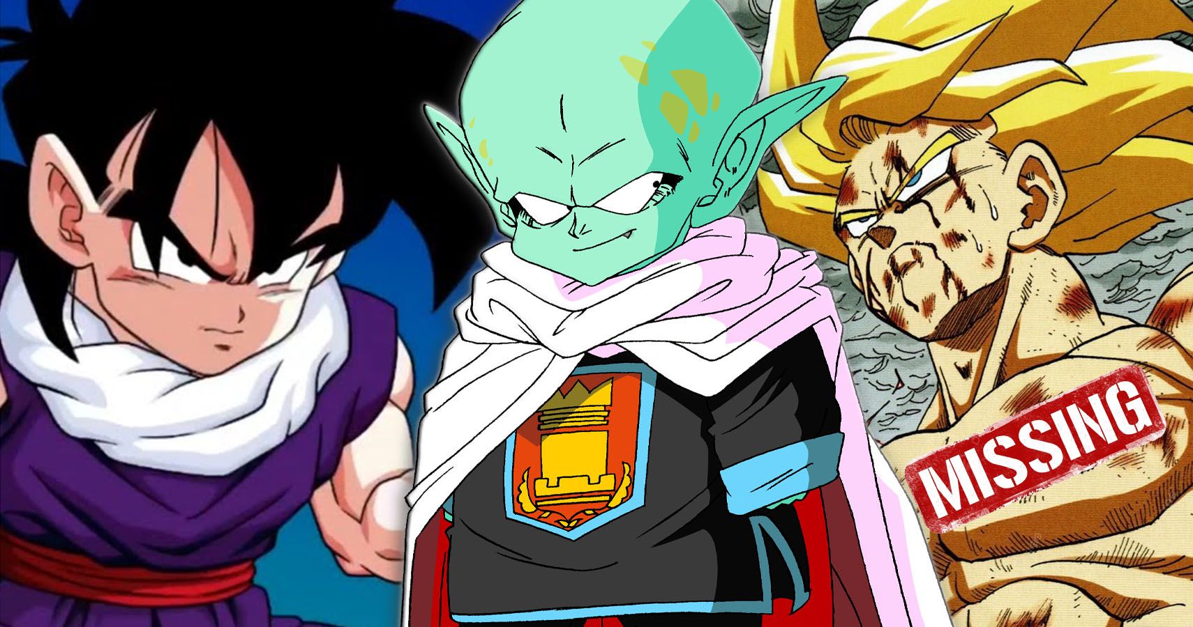 Kid Gohan, Garlic Jr, and Super Saiyan Goku from Dragon Ball Z