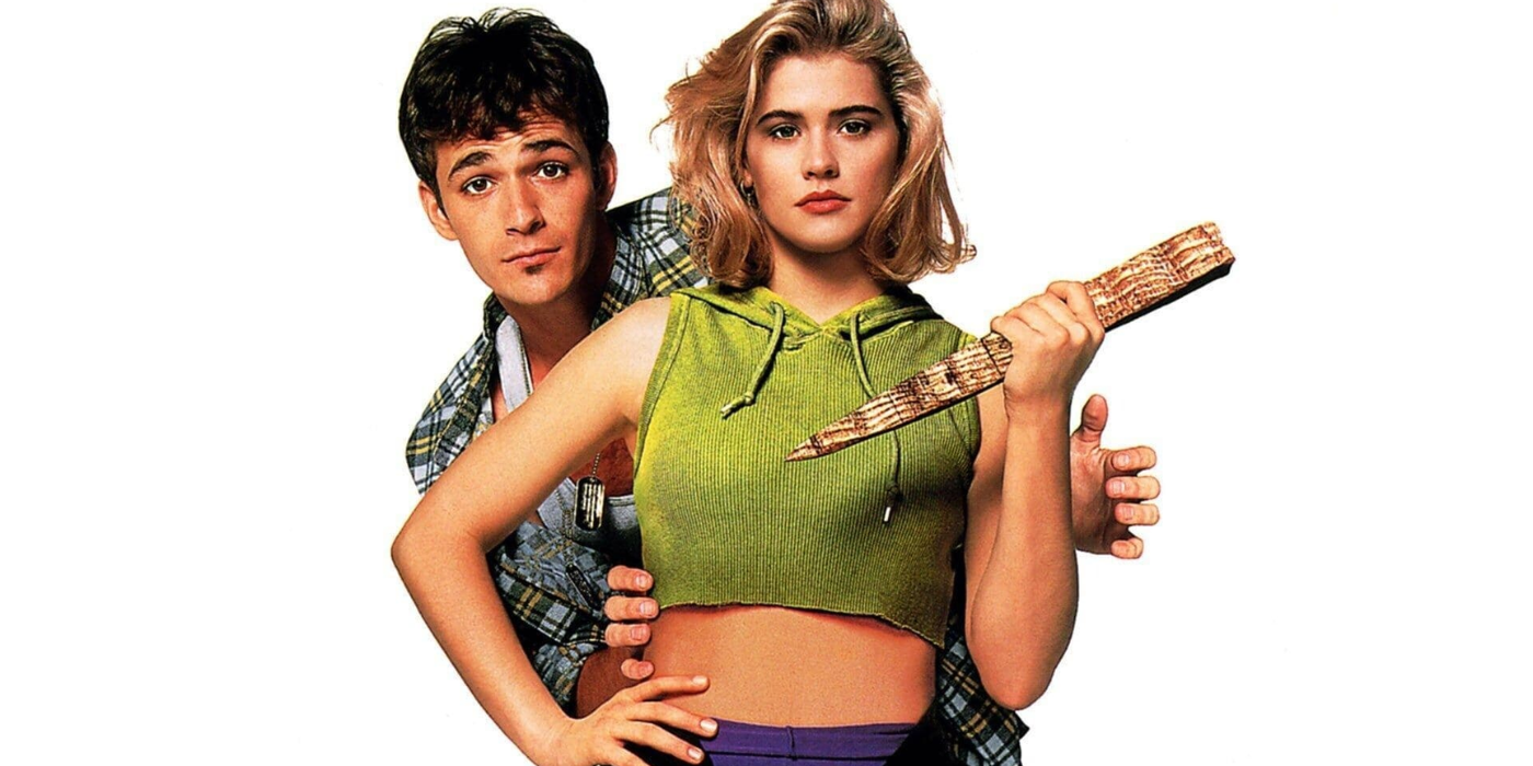 Kristy Swanson as Buffy and Luke Perry as Pike in a promo for Buffy the Vampire Slayer