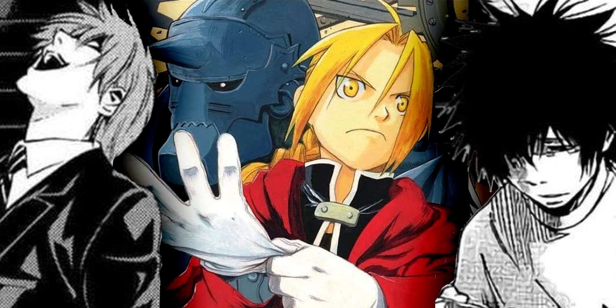 Manga art collage with Death Note, Fullmetal Alchemist and Alice In Borderland