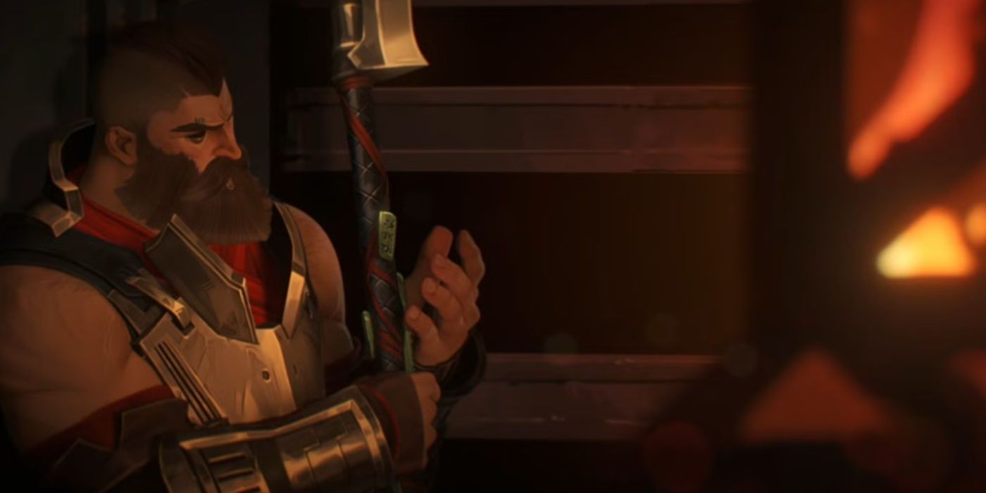 Rictus looks at his weapon in Arcane.