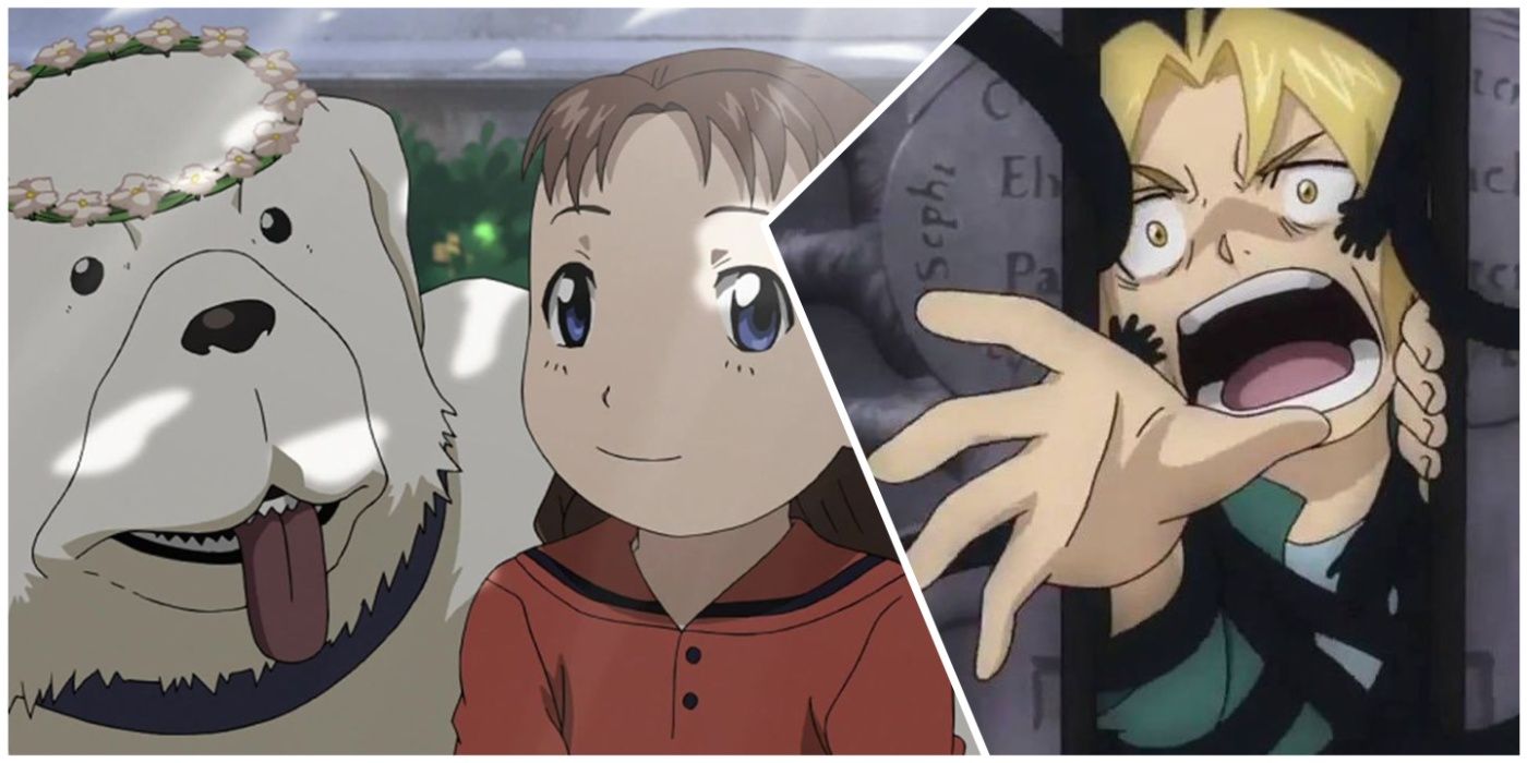 Nina e Alexander ao lado de Ed Elric, de Fullmetal Alquimist: Irmandade