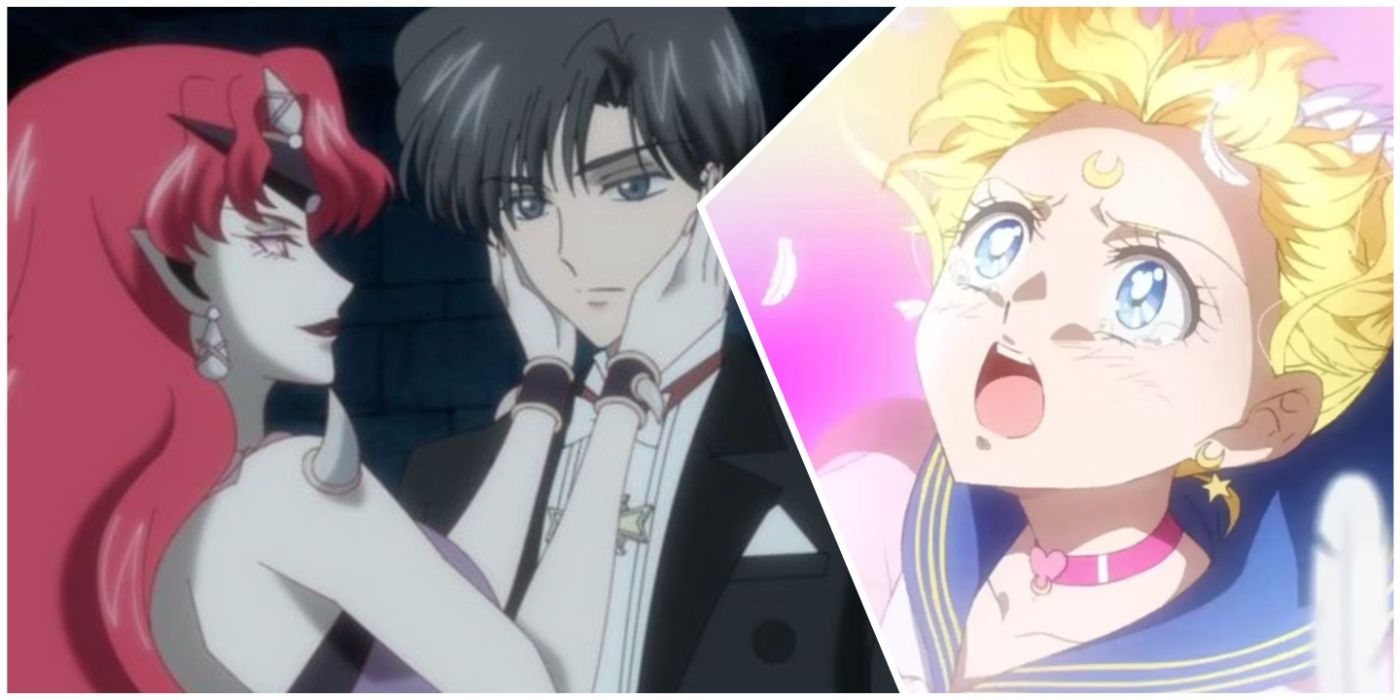 Queen Beryl with Evil Mamoru/Tuxedo Mask and Sailor Moon crying 