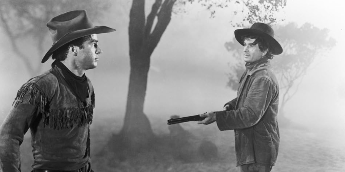 Noah Beery Jr. and Montgomery Clift in Red River