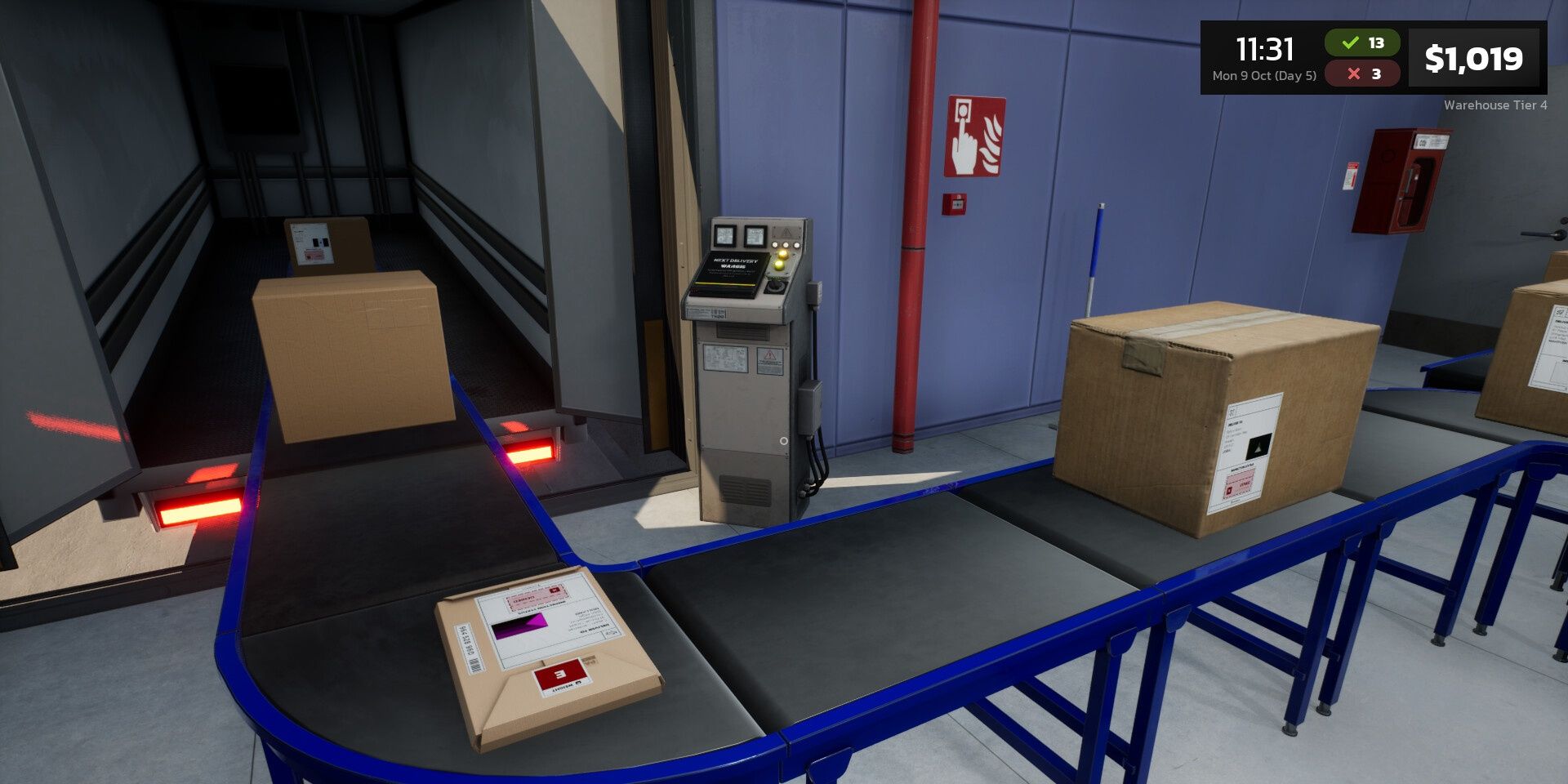 Conveyor belts with packages on them in Parcel Simulator