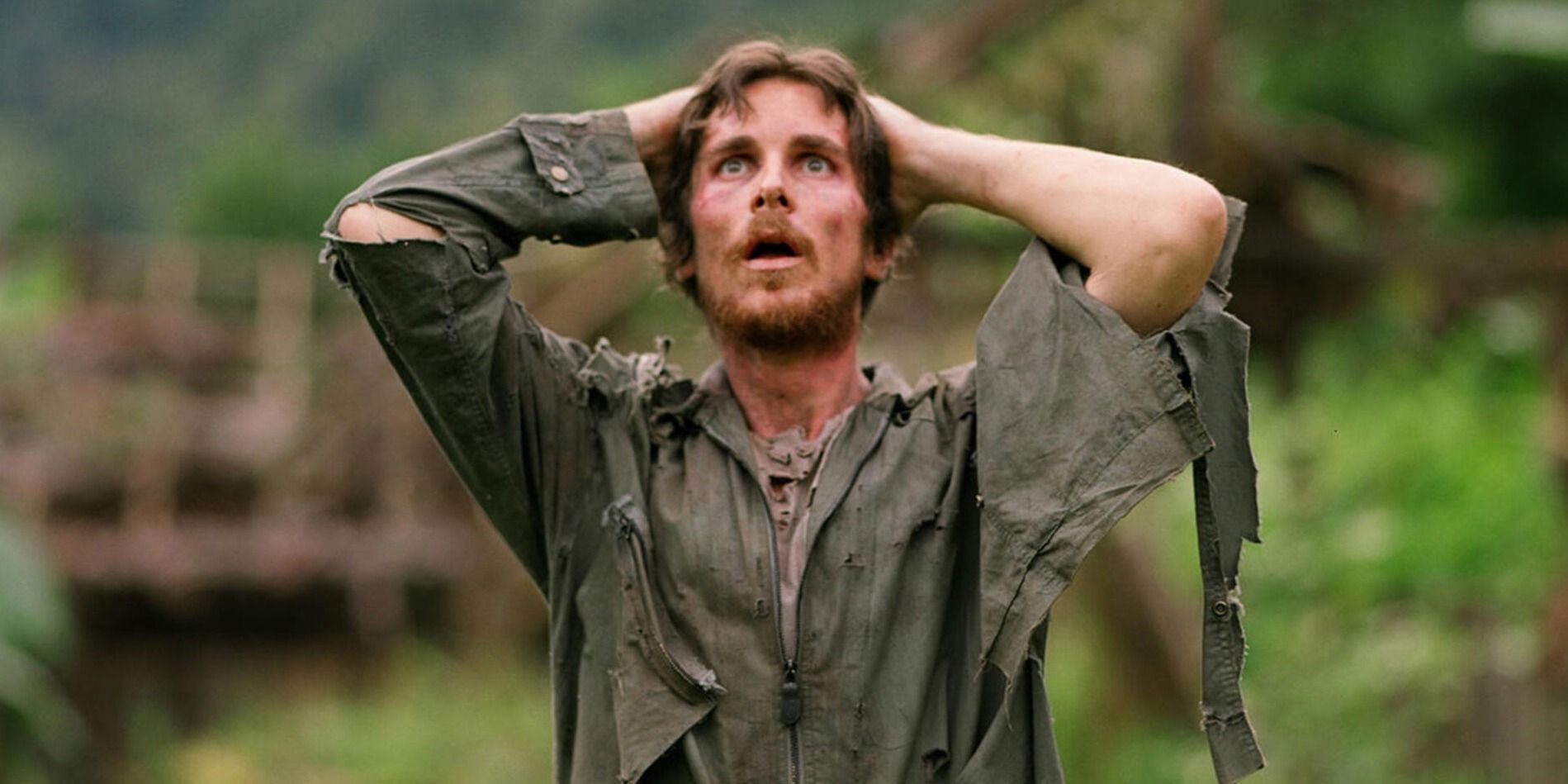 Christian Bale as Dieter Dengler desperate and shocked in Rescue Dawn.