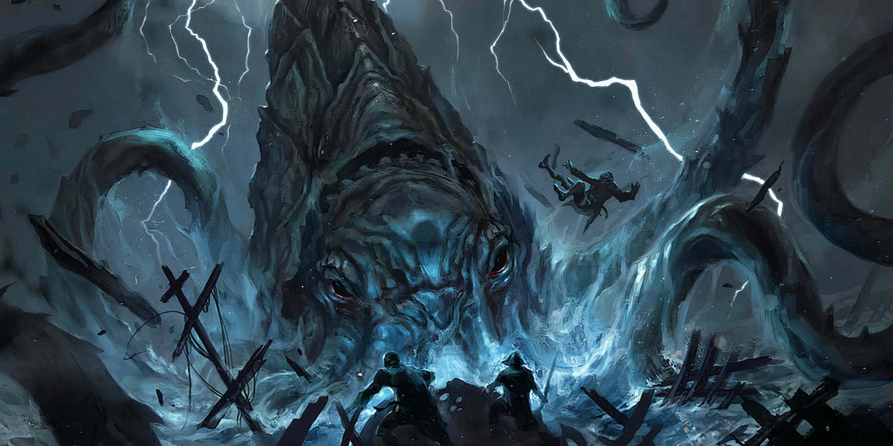 A kraken tears apart a ship in dungeons and dragons