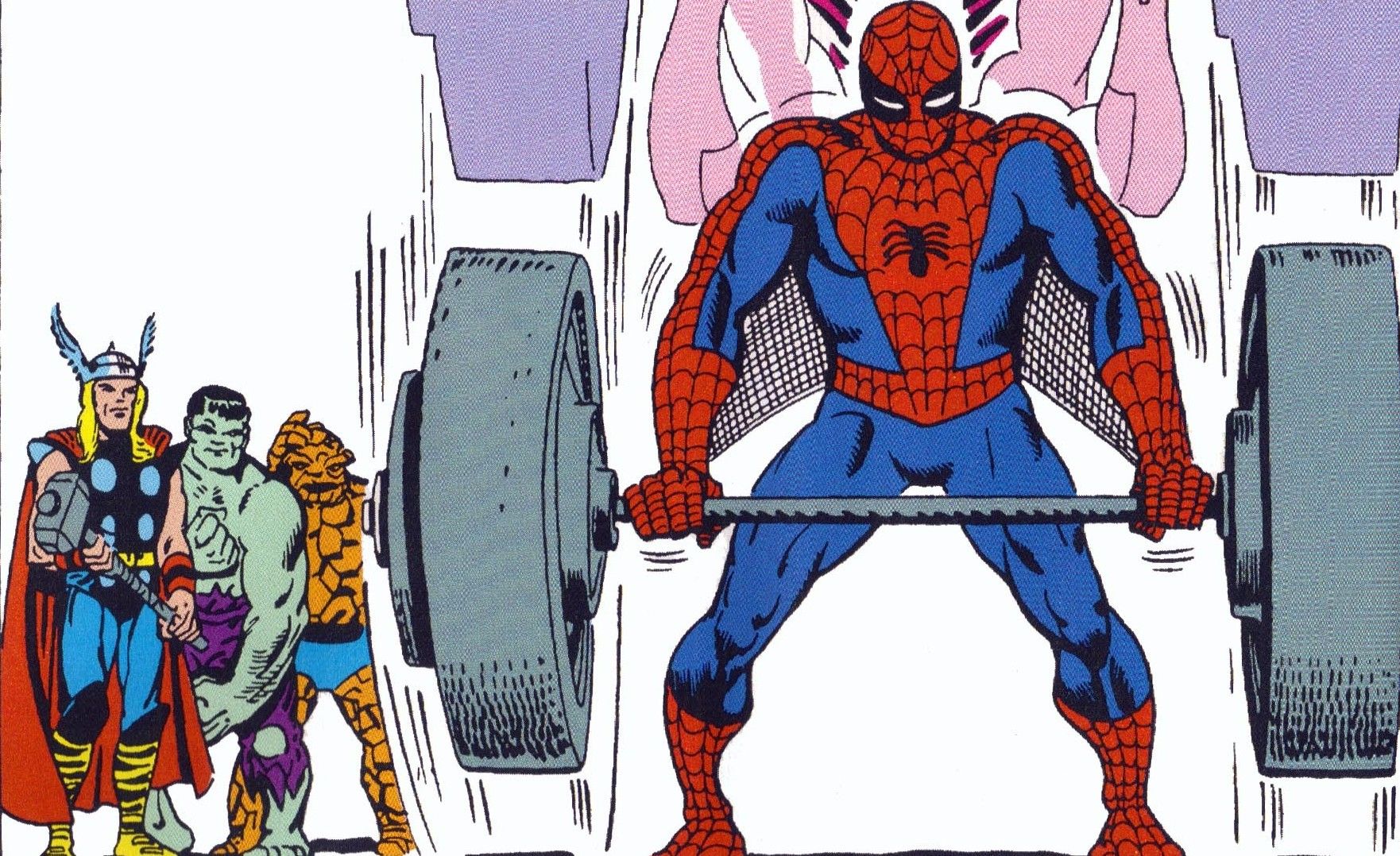 Spider-Man levantando pesas