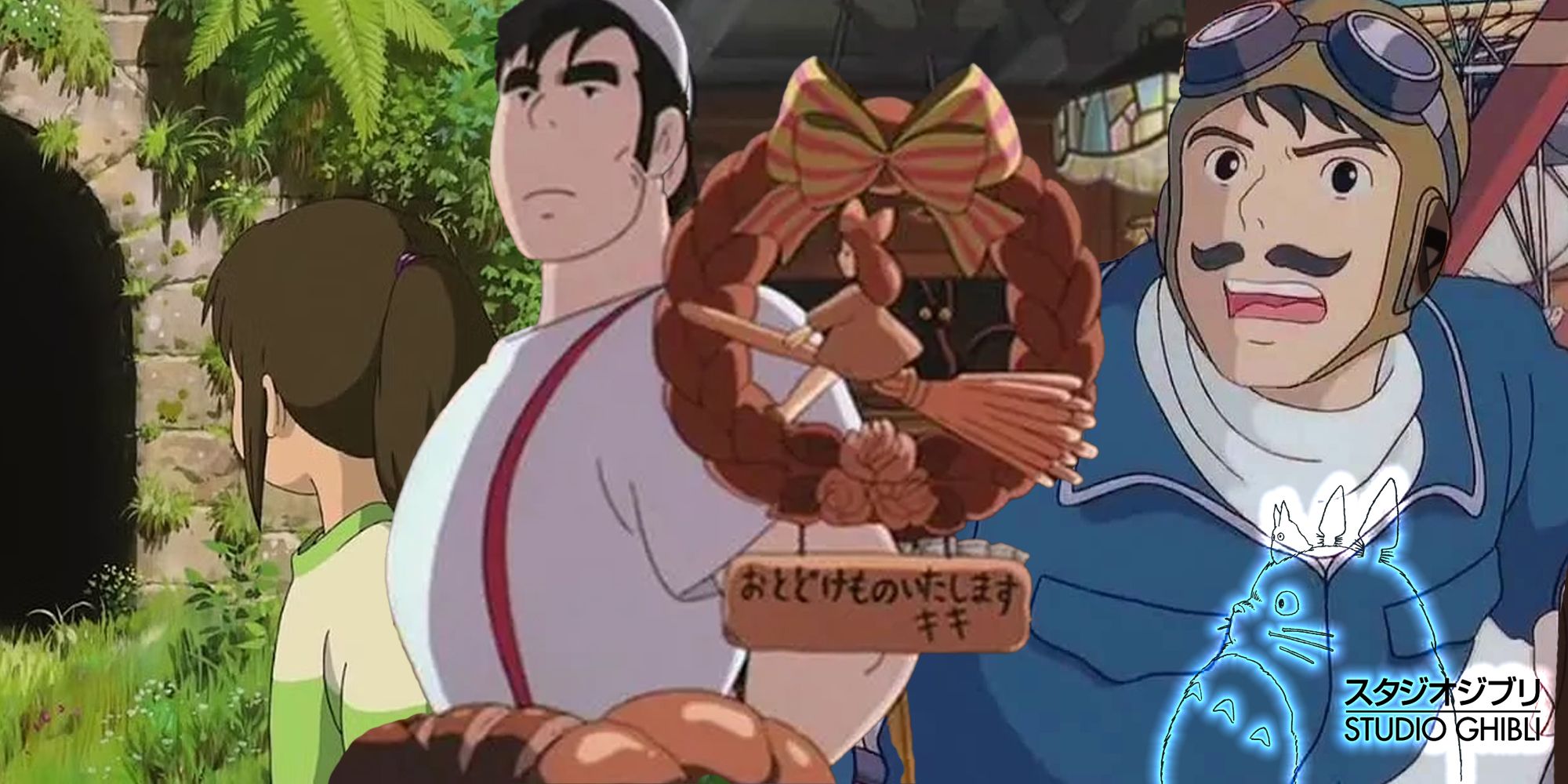Collage do Studio Ghibli com Chihiro, sinal de Kiki e Marco Porco Rossi