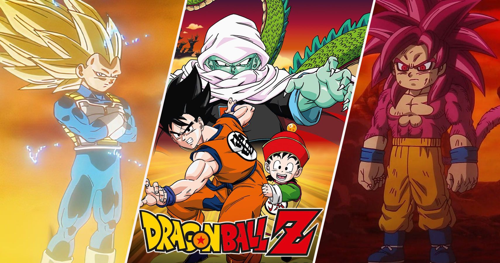 Super Saiyan 3 Vegeta, Goku, Garlic Jr, Gohan, and Super Saiyan 4 Goku from Dragon Ball DAIMA and Dragon Ball Z Dead Zone