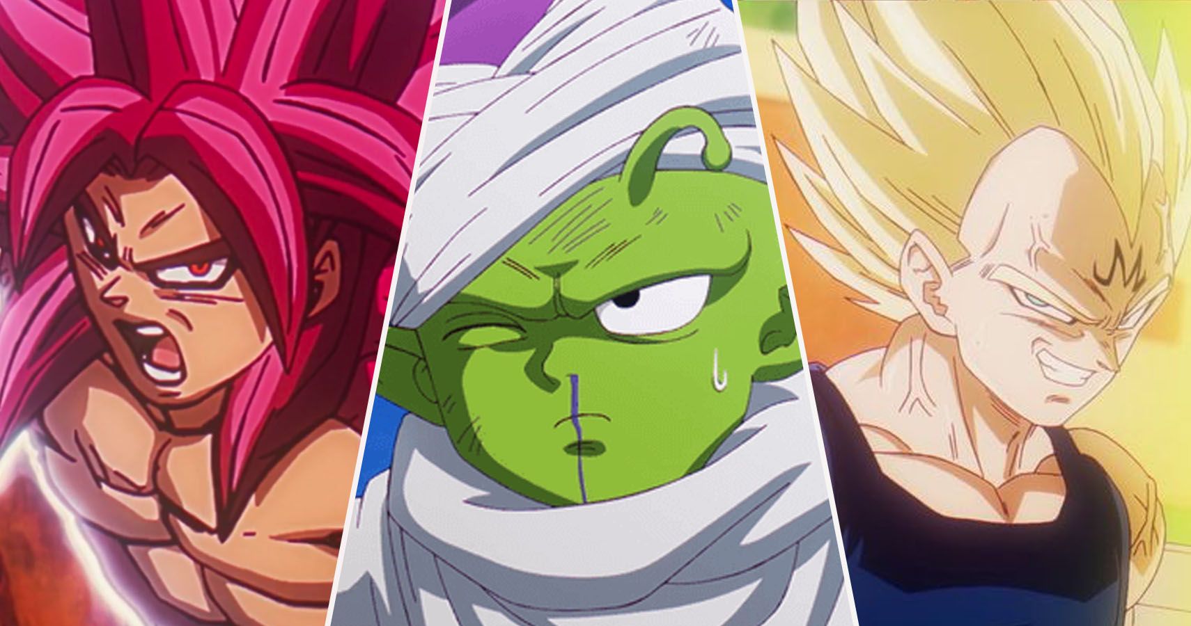 Super Saiyan 4 Goku, Piccolo with a bloody nose, and Super Saiyan 2 Majin Vegeta of the Dragon Ball Daima Anime