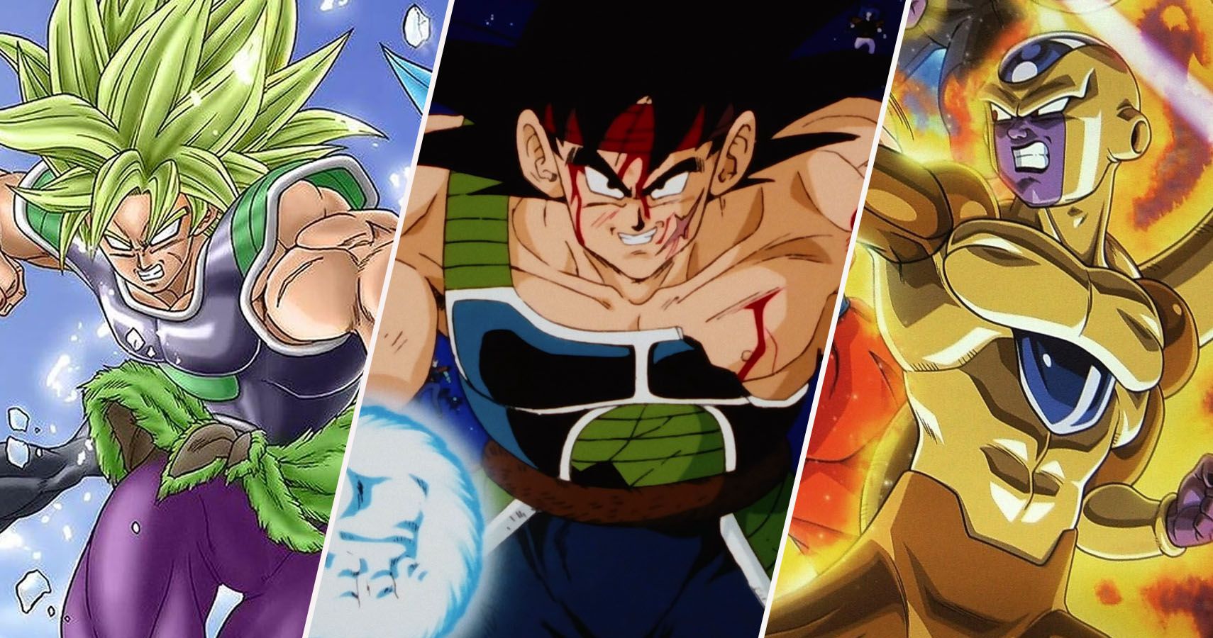 Super Saiyan Broly, Bardock, and Golden Frieza from Dragon Ball Super and DBZ