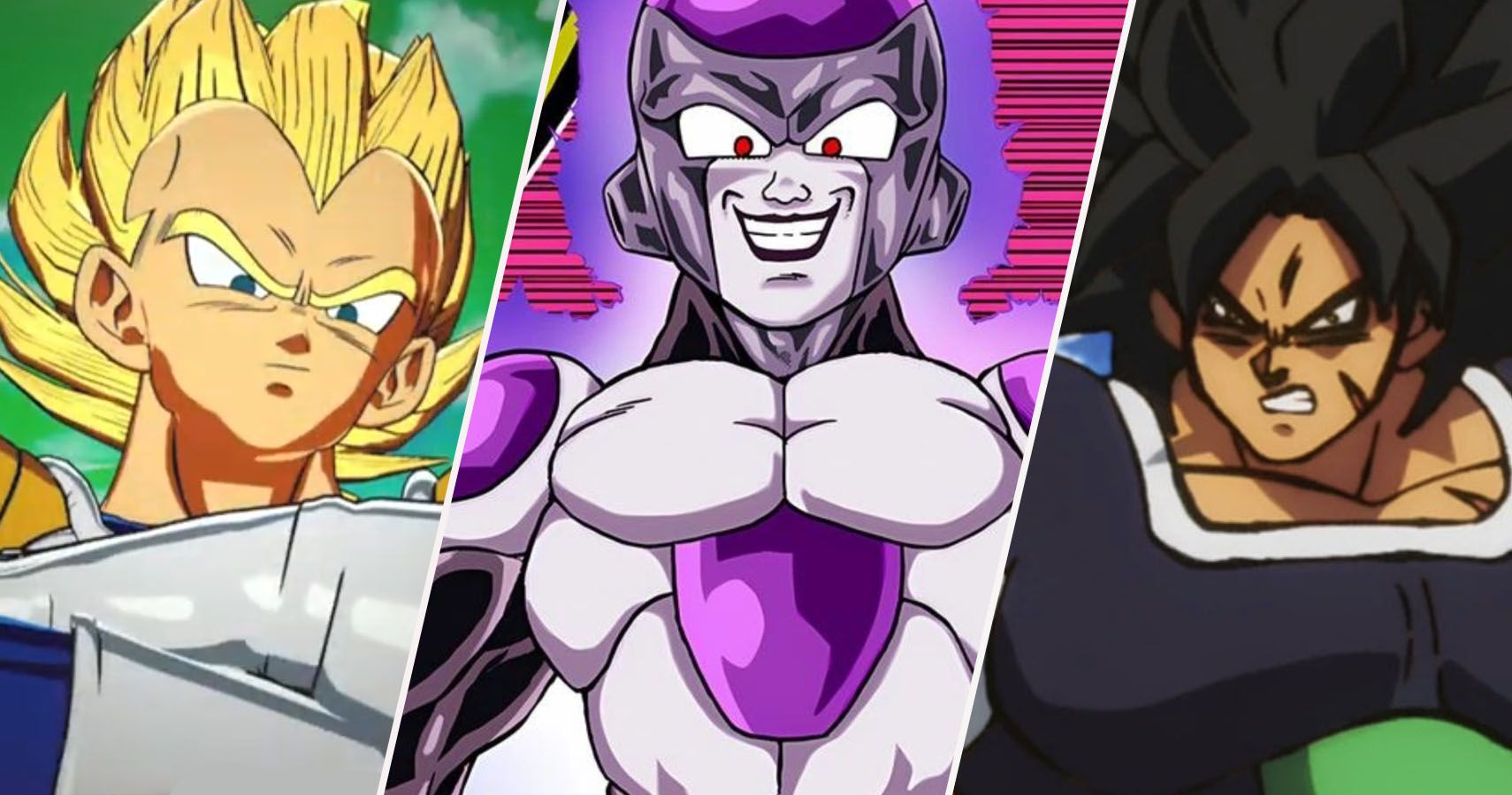 Super Saiyan Vegeta, Black Frieza, and Broly from Dragon Ball Z and Dragon Ball SUper