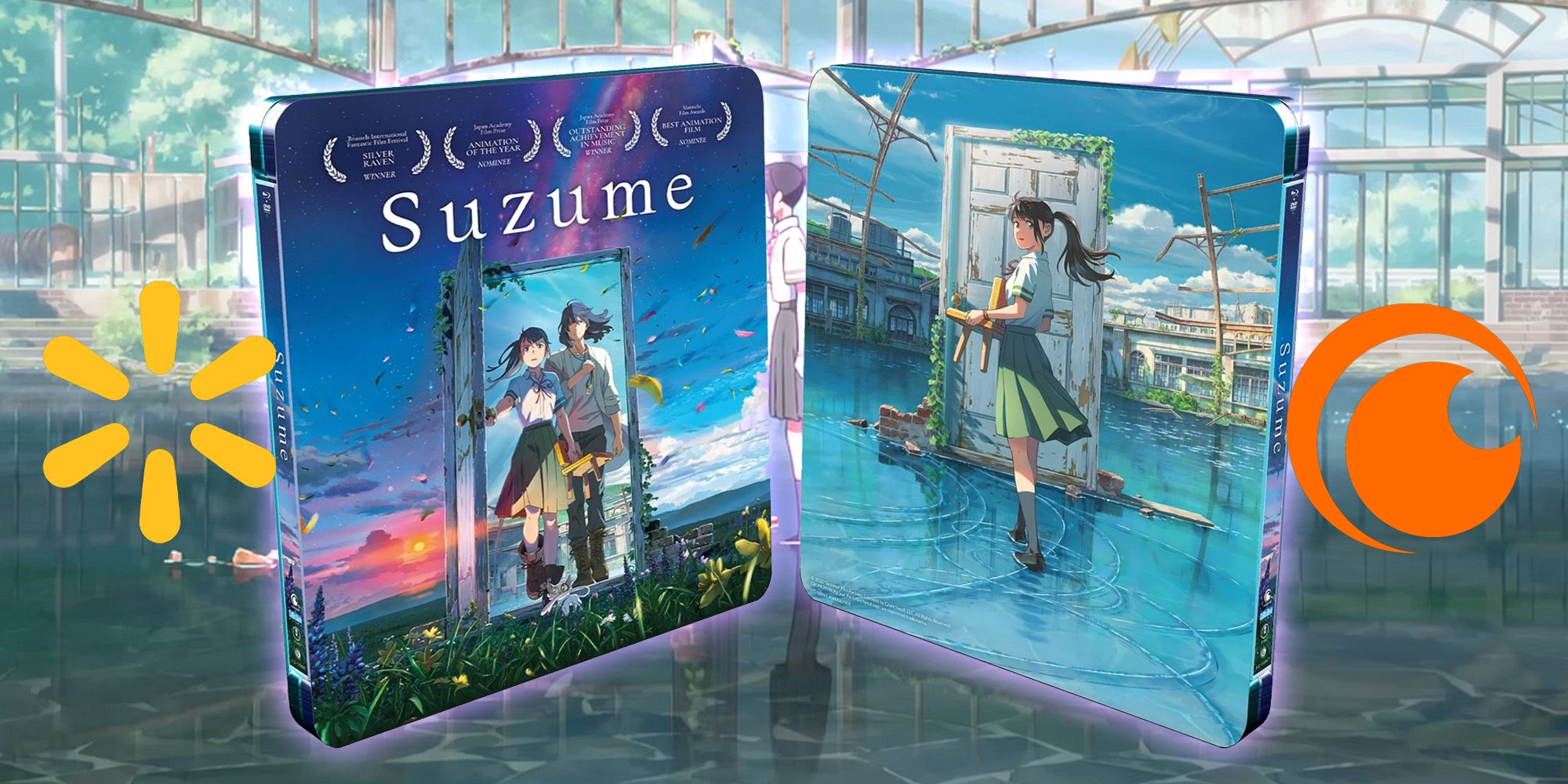 Suzume Steelbook Front and Back Feature Image com Walmart e Crunchyroll