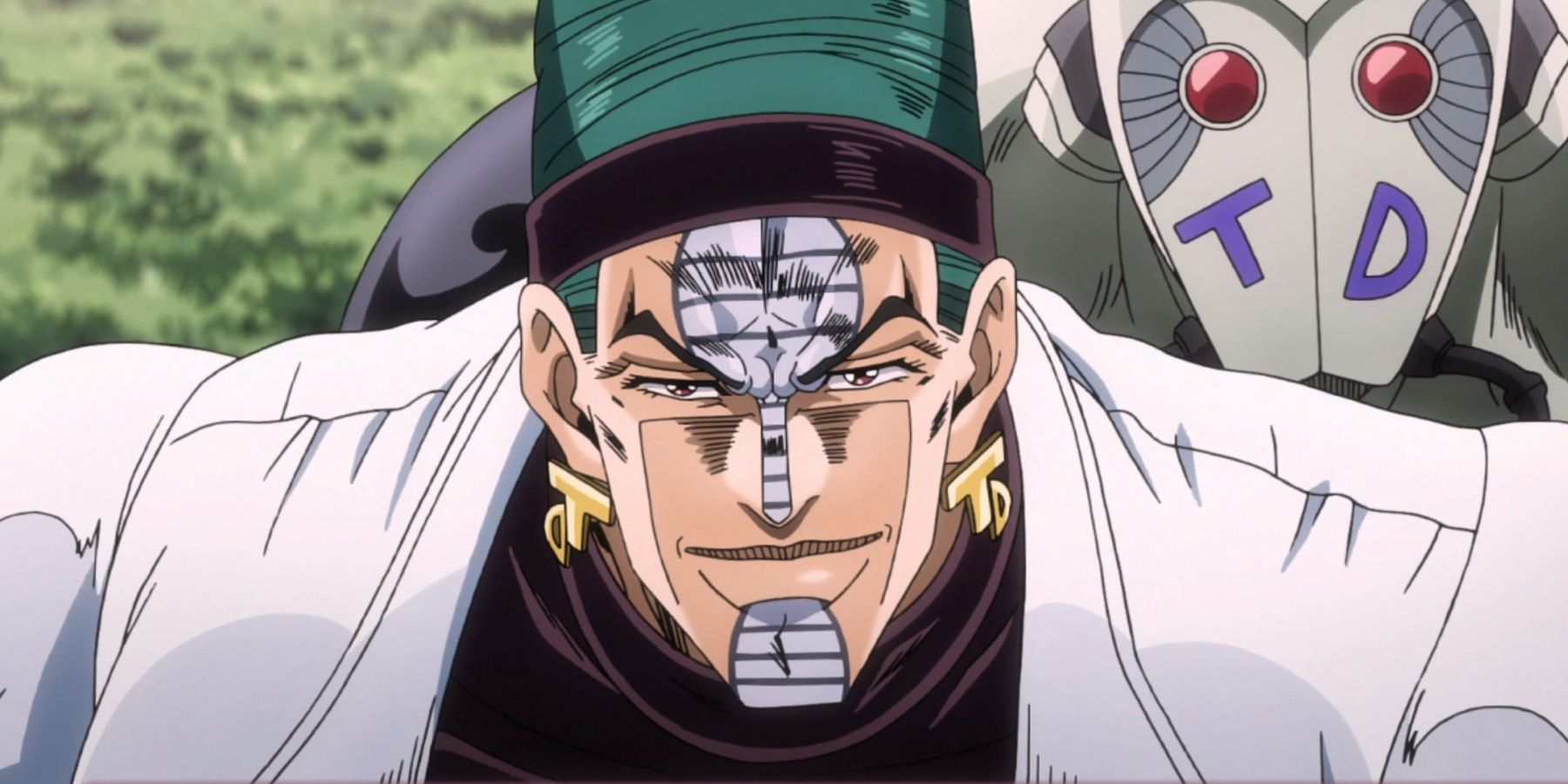 Terence D'Arby luce seguro con su Stand Atum cerca.