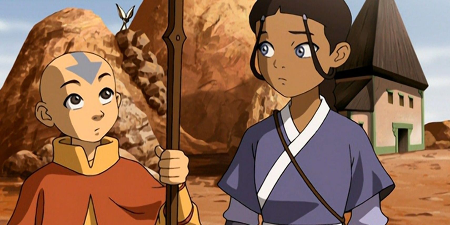Aang y Katara se consultan mutuamente