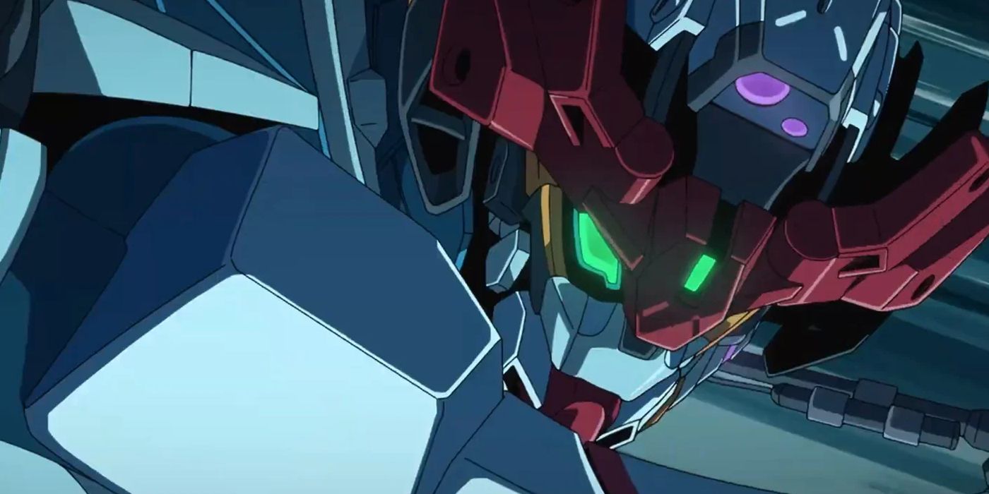 The Gundam GQuuuuuuX's eyes glow in Mobile Suit Gundam GQuuuuuuX -Beginning-